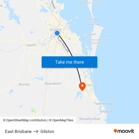 East Brisbane to Gilston map