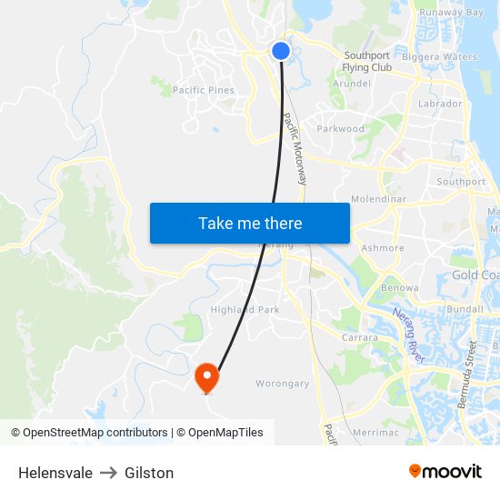 Helensvale to Gilston map