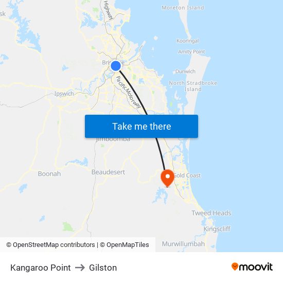 Kangaroo Point to Gilston map