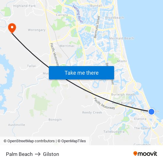 Palm Beach to Gilston map