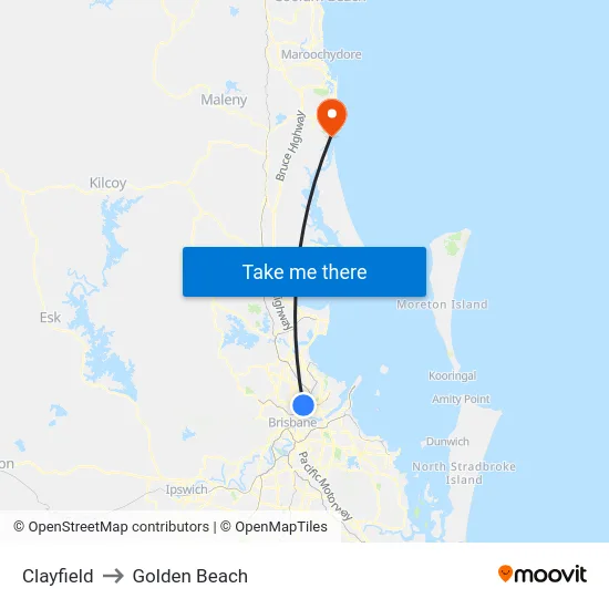 Clayfield to Golden Beach map