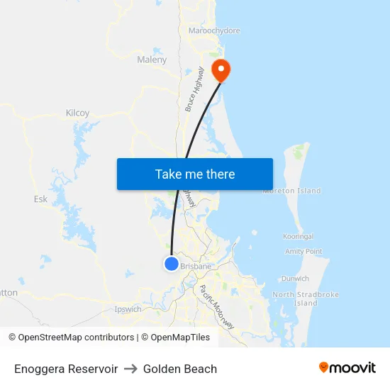 Enoggera Reservoir to Golden Beach map