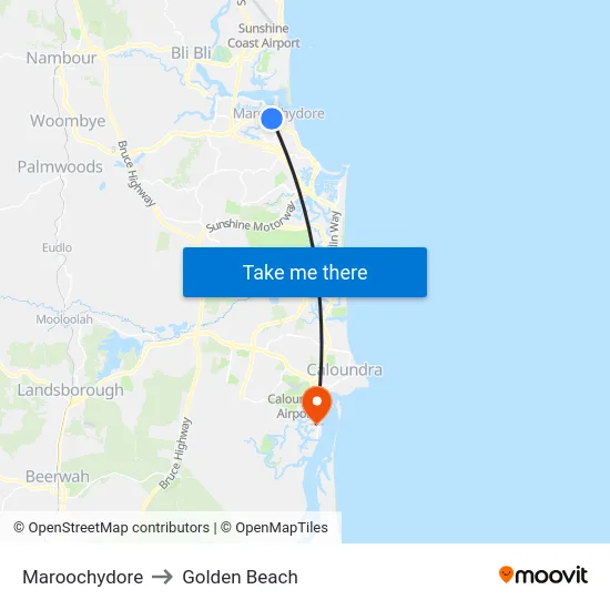 Maroochydore to Golden Beach map