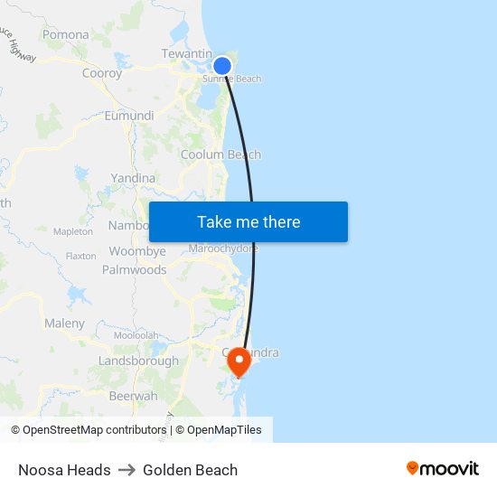 Noosa Heads to Golden Beach map