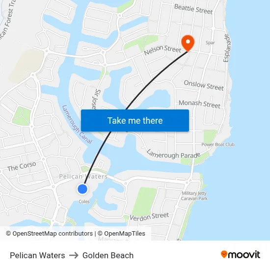 Pelican Waters to Golden Beach map