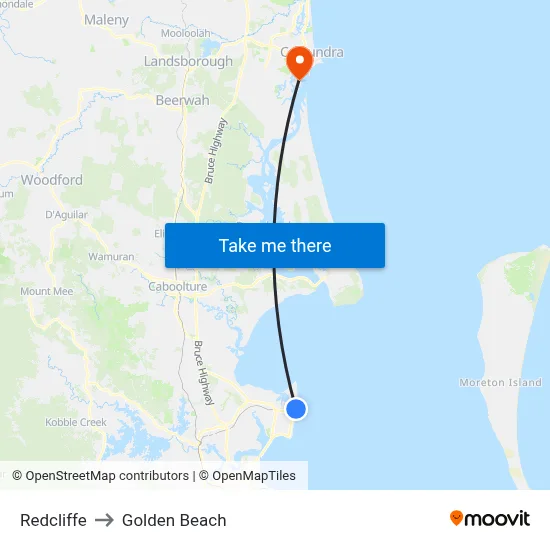 Redcliffe to Golden Beach map