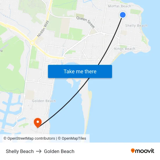 Shelly Beach to Golden Beach map