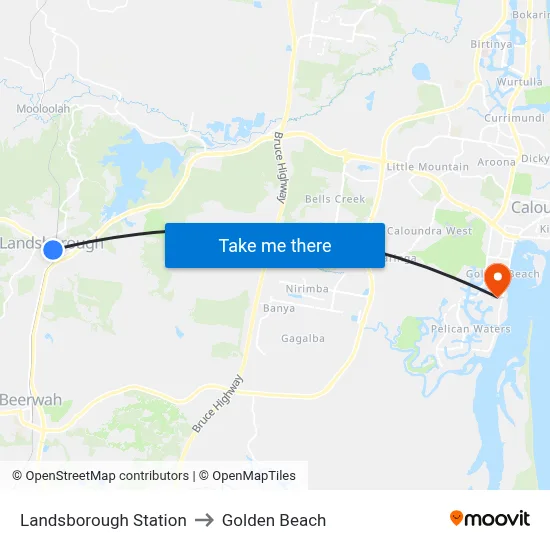 Landsborough Station to Golden Beach map