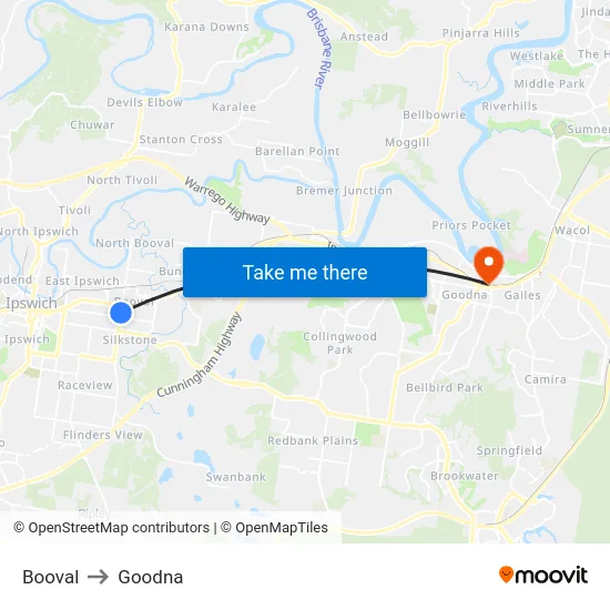 Booval to Goodna map
