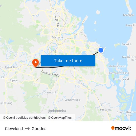 Cleveland to Goodna map