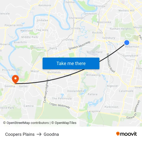 Coopers Plains to Goodna map