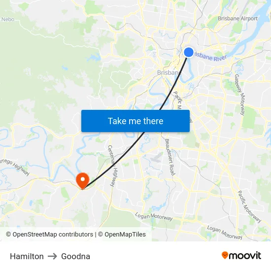 Hamilton to Goodna map