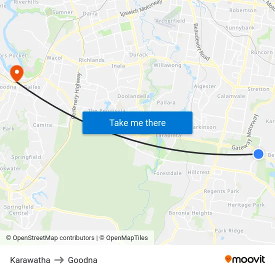 Karawatha to Goodna map