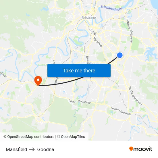 Mansfield to Goodna map