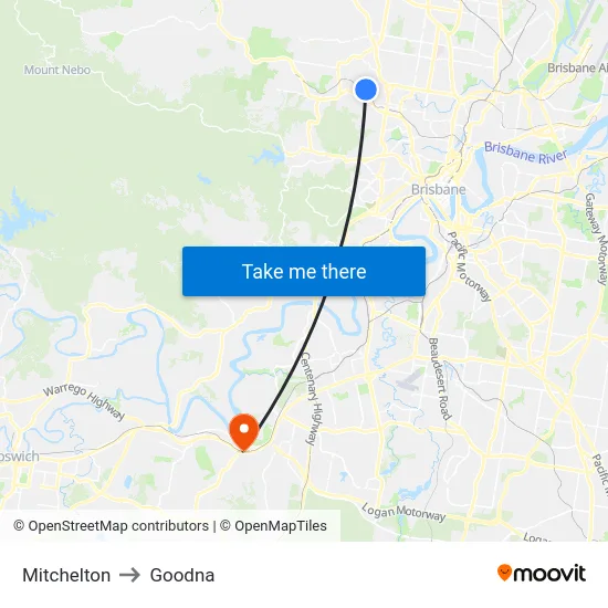 Mitchelton to Goodna map