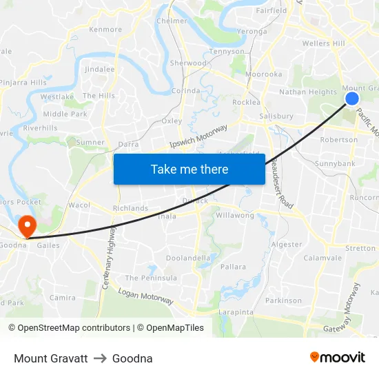 Mount Gravatt to Goodna map