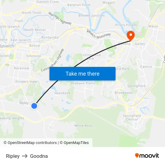 Ripley to Goodna map
