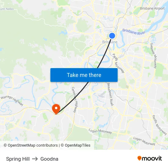 Spring Hill to Goodna map