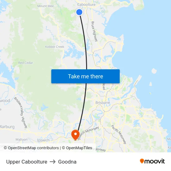 Upper Caboolture to Goodna map