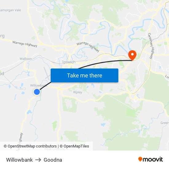 Willowbank to Goodna map