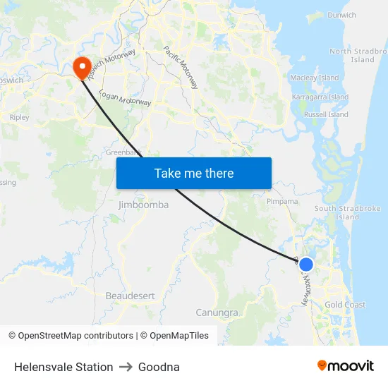 Helensvale Station to Goodna map
