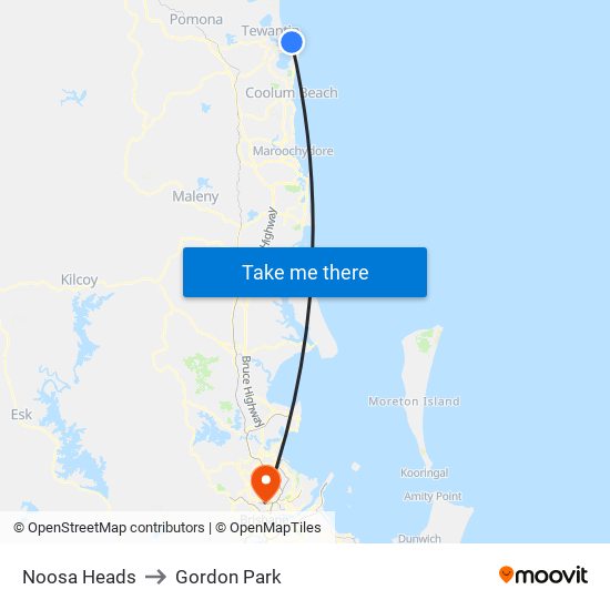 Noosa Heads to Gordon Park map