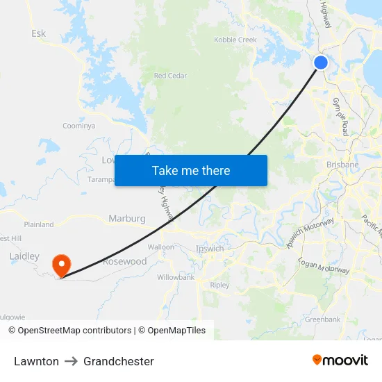Lawnton to Grandchester map