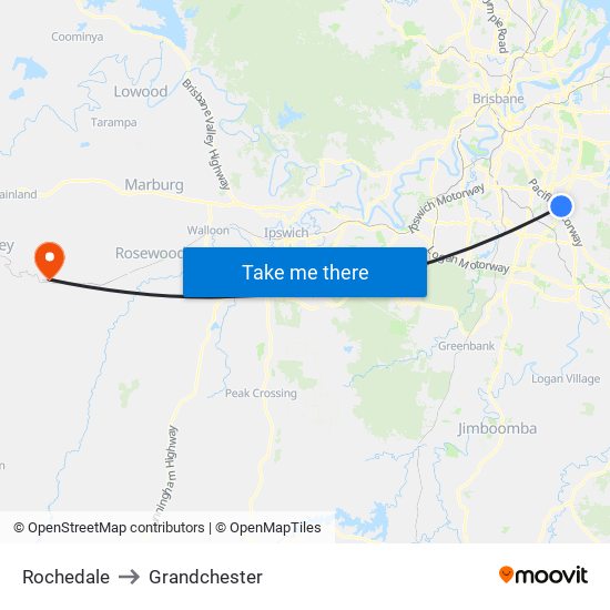 Rochedale to Grandchester map