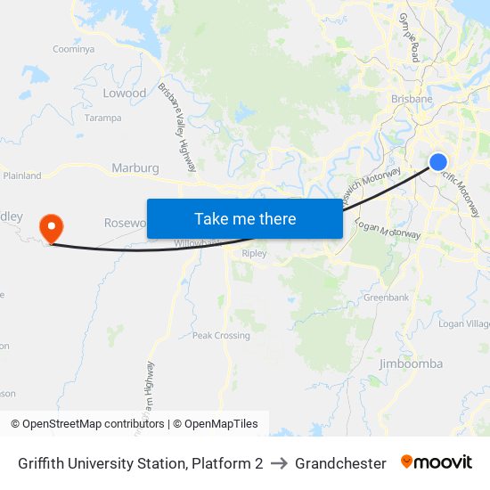 Griffith University Station, Platform 2 to Grandchester map