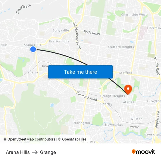 Arana Hills to Grange map