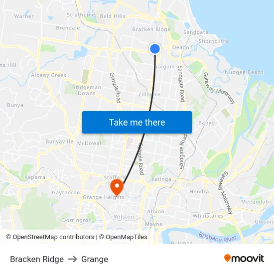 Bracken Ridge to Grange map