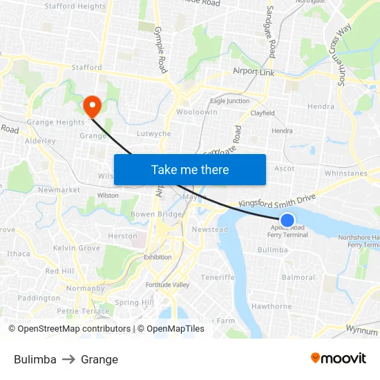 Bulimba to Grange map