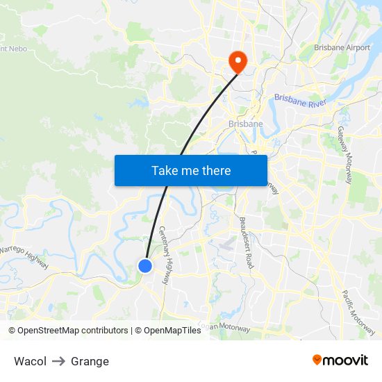 Wacol to Grange map