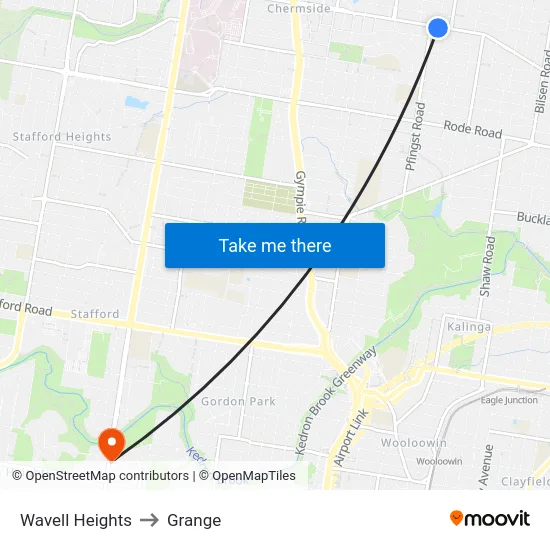 Wavell Heights to Grange map