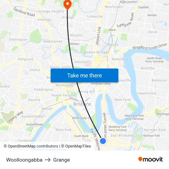 Woolloongabba to Grange map