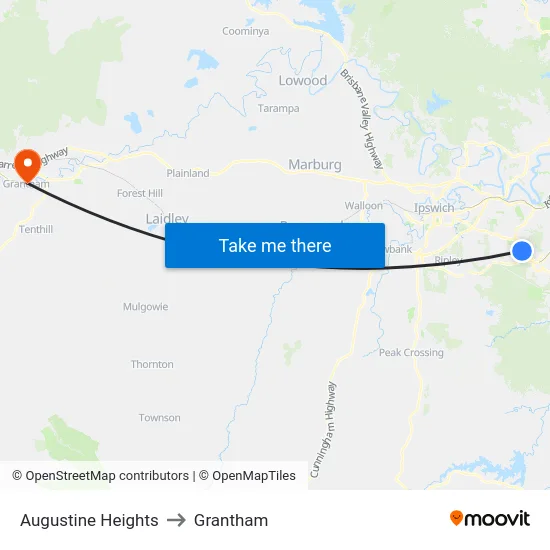 Augustine Heights to Grantham map