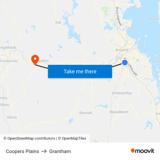 Coopers Plains to Grantham map