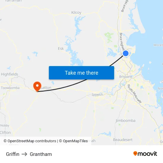 Griffin to Grantham map