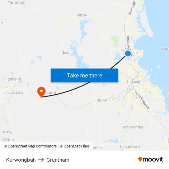 Kurwongbah to Grantham map