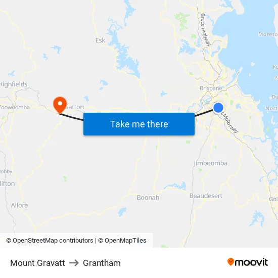 Mount Gravatt to Grantham map