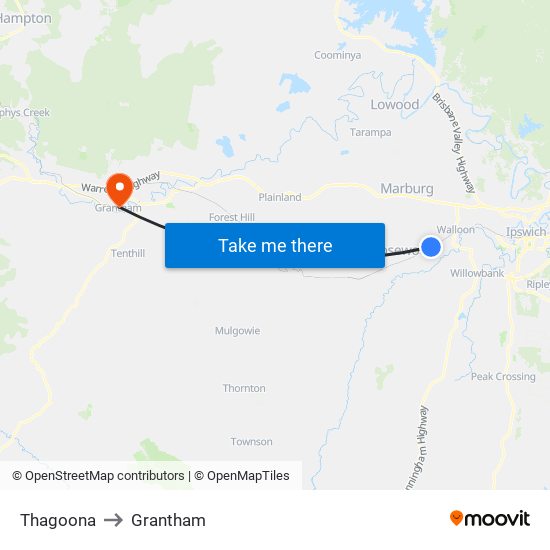 Thagoona to Grantham map