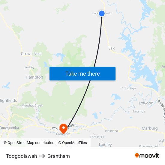 Toogoolawah to Grantham map