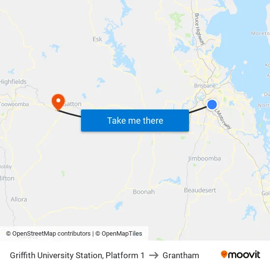 Griffith University Station, Platform 1 to Grantham map