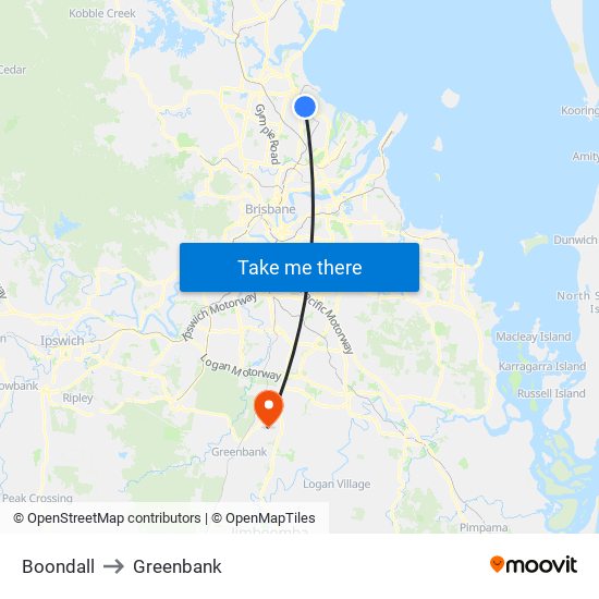 Boondall to Greenbank map