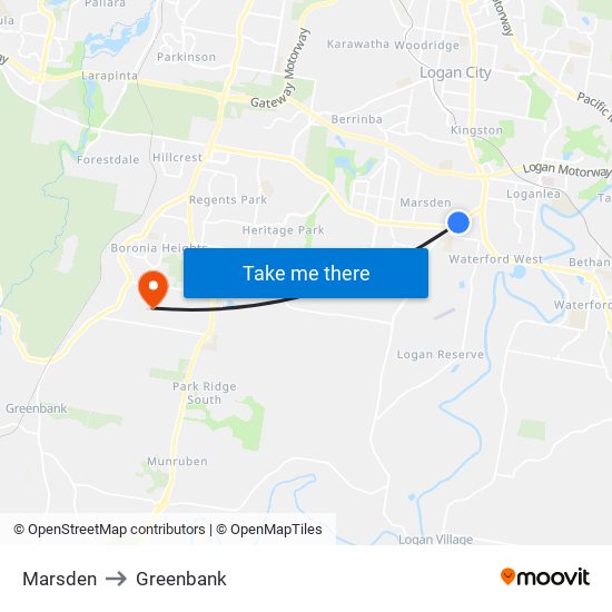 Marsden to Greenbank map