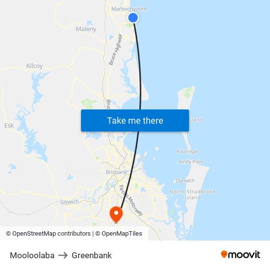 Mooloolaba to Greenbank map