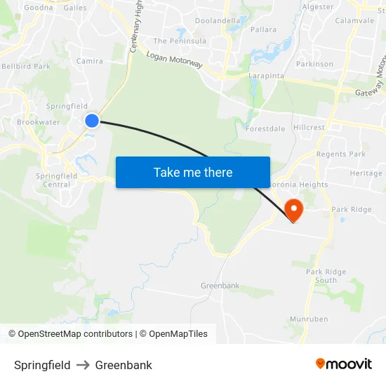 Springfield to Greenbank map
