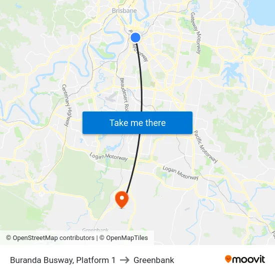 Buranda Busway, Platform 1 to Greenbank map