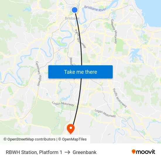 RBWH Station, Platform 1 to Greenbank map