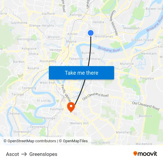 Ascot to Greenslopes map